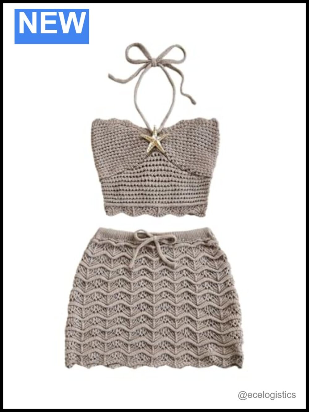 Women's Crochet Halter Crop Top and Mini Skirt Matching Set - Sleeveless Summer